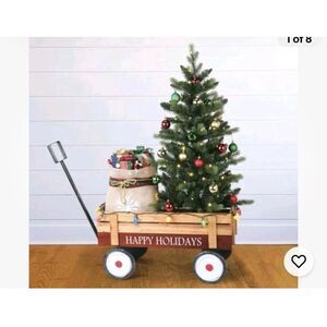 Enchanted Forest 46 in. LED Pre-Lit Tree in Wooden Wagon White Lights Christmas